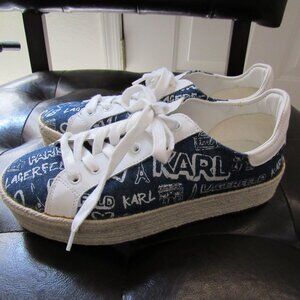 Karl Lagerfeld Paris Elise flatform Espadrille Sneaker 7.5 Denim Multi
